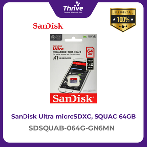 SanDisk Ultra microSDXC, SQUAB 64GB, A1, C10, U1, UHS-I, 140MB/s R, 4x6, 10Y