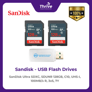 SanDisk Ultra SDXC, SDUNR 128GB, C10, UHS-I, 100MB/s R, 3x5, 7Y