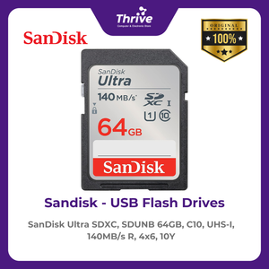 SanDisk Ultra SDXC, SDUNB 64GB, C10, UHS-I, 140MB/s R, 4x6, 10Y