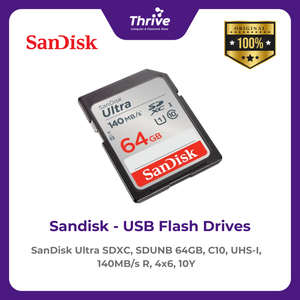 SanDisk Ultra SDXC, SDUNB 64GB, C10, UHS-I, 140MB/s R, 4x6, 10Y