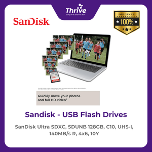 SanDisk Ultra SDXC, SDUNB 128GB, C10, UHS-I, 140MB/s R, 4x6, 10Y