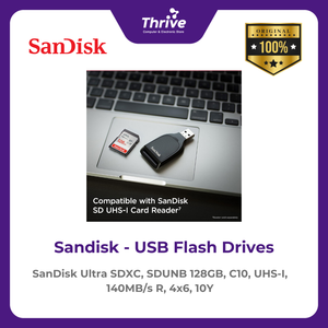 SanDisk Ultra SDXC, SDUNB 128GB, C10, UHS-I, 140MB/s R, 4x6, 10Y