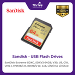 Load image into Gallery viewer, SanDisk Extreme SDXC, SDXV2 64GB, V30, U3, C10, UHS-I, 170MB/s R, 80MB/s W, 4x6, Lifetime Limited
