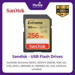 Load image into Gallery viewer, SanDisk Extreme SDXC, SDXVV 256GB, V30, U3, C10, UHS-I, 180MB/s R, 130MB/s W, 4x6, Lifetime Limited
