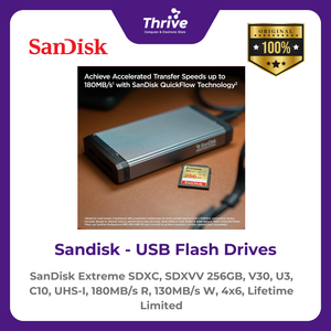 SanDisk Extreme SDXC, SDXVV 256GB, V30, U3, C10, UHS-I, 180MB/s R, 130MB/s W, 4x6, Lifetime Limited