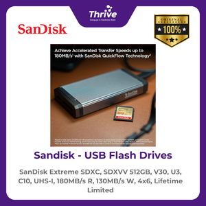 SanDisk Extreme SDXC, SDXVV 512GB, V30, U3, C10, UHS-I, 180MB/s R, 130MB/s W, 4x6, Lifetime Limited