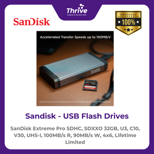 SanDisk Extreme Pro SDHC, SDXXO 32GB, U3, C10, V30, UHS-I, 100MB/s R, 90MB/s W, 4x6, Lifetime Limited