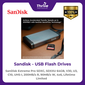 SanDisk Extreme Pro SDXC, SDXXU 64GB, V30, U3, C10, UHS-I, 200MB/s R, 90MB/s W, 4x6, Lifetime Limited