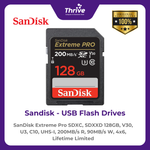 Load image into Gallery viewer, SanDisk Extreme Pro SDXC, SDXXD 128GB, V30, U3, C10, UHS-I, 200MB/s R, 90MB/s W, 4x6, Lifetime Limited
