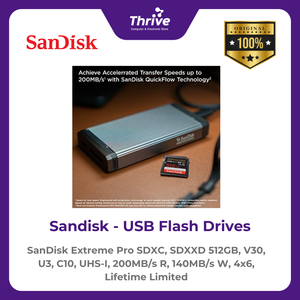 SanDisk Extreme Pro SDXC, SDXXD 512GB, V30, U3, C10, UHS-I, 200MB/s R, 140MB/s W, 4x6, Lifetime Limited