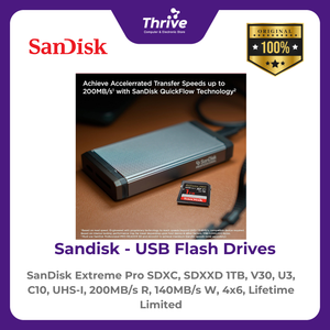 SanDisk Extreme Pro SDXC, SDXXD 1TB, V30, U3, C10, UHS-I, 200MB/s R, 140MB/s W, 4x6, Lifetime Limited