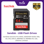 Load image into Gallery viewer, SanDisk Extreme Pro SDXC, SDSDXEP 64GB, V60, U3, C10, UHS-II, 280MB/s R, 100MB/s W, 4x6, Lifetime Limited
