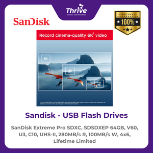 SanDisk Extreme Pro SDXC, SDSDXEP 64GB, V60, U3, C10, UHS-II, 280MB/s R, 100MB/s W, 4x6, Lifetime Limited