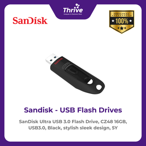 SanDisk Ultra USB 3.0 Flash Drive, CZ48 16GB, USB3.0, Black, stylish sleek design, 5Y