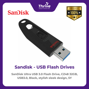 SanDisk Ultra USB 3.0 Flash Drive, CZ48 32GB, USB3.0, Black, stylish sleek design, 5Y