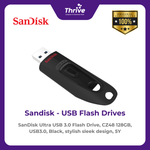 Load image into Gallery viewer, SanDisk Ultra USB 3.0 Flash Drive, CZ48 128GB, USB3.0, Black, stylish sleek design, 5Y
