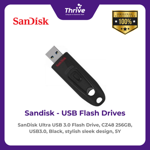 SanDisk Ultra USB 3.0 Flash Drive, CZ48 256GB, USB3.0, Black, stylish sleek design, 5Y