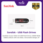 Load image into Gallery viewer, SanDisk Cruzer Glide 3.0 USB Flash Drive, CZ600 16GB, USB3.0, Black with red slider, retractable design, 5Y
