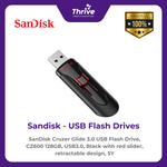 Load image into Gallery viewer, SanDisk Cruzer Glide 3.0 USB Flash Drive, CZ600 128GB, USB3.0, Black with red slider, retractable design, 5Y
