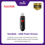 Load image into Gallery viewer, SanDisk Cruzer Glide 3.0 USB Flash Drive, CZ600 256GB, USB3.0, Black with red slider, retractable design, 5Y
