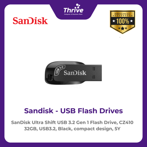 SanDisk Ultra Shift USB 3.2 Gen 1 Flash Drive, CZ410 32GB, USB3.2, Black, compact design, 5Y