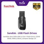 Load image into Gallery viewer, SanDisk Ultra Shift USB 3.2 Gen 1 Flash Drive, CZ410 32GB, USB3.2, Black, compact design, 5Y
