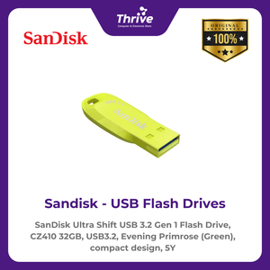 SanDisk Ultra Shift USB 3.2 Gen 1 Flash Drive, CZ410 32GB, USB3.2, Evening Primrose (Green), compact design, 5Y