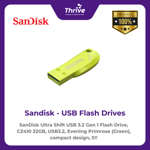 SanDisk Ultra Shift USB 3.2 Gen 1 Flash Drive, CZ410 32GB, USB3.2, Evening Primrose (Green), compact design, 5Y