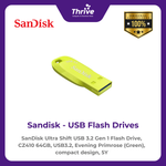 Load image into Gallery viewer, SanDisk Ultra Shift USB 3.2 Gen 1 Flash Drive, CZ410 64GB, USB3.2, Evening Primrose (Green), compact design, 5Y
