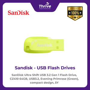 SanDisk Ultra Shift USB 3.2 Gen 1 Flash Drive, CZ410 64GB, USB3.2, Evening Primrose (Green), compact design, 5Y