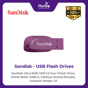 SanDisk Ultra Shift USB 3.2 Gen 1 Flash Drive, CZ410 32GB, USB3.2, Cattleya Orchid (Purple), compact design, 5Y