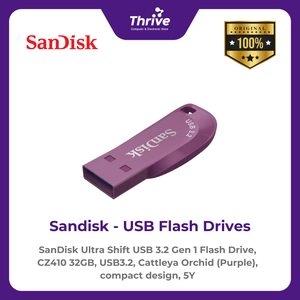 SanDisk Ultra Shift USB 3.2 Gen 1 Flash Drive, CZ410 32GB, USB3.2, Cattleya Orchid (Purple), compact design, 5Y