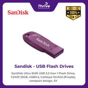 SanDisk Ultra Shift USB 3.2 Gen 1 Flash Drive, CZ410 32GB, USB3.2, Cattleya Orchid (Purple), compact design, 5Y