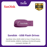 Load image into Gallery viewer, SanDisk Ultra Shift USB 3.2 Gen 1 Flash Drive, CZ410 64GB, USB3.2, Cattleya Orchid (Purple), compact design, 5Y
