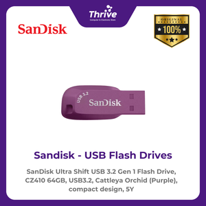 SanDisk Ultra Shift USB 3.2 Gen 1 Flash Drive, CZ410 64GB, USB3.2, Cattleya Orchid (Purple), compact design, 5Y