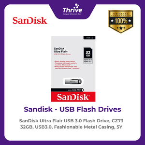 SanDisk Ultra Flair USB 3.0 Flash Drive, CZ73 32GB, USB3.0, Fashionable Metal Casing, 5Y