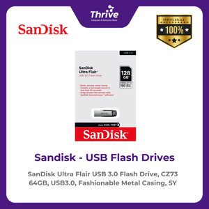 SanDisk Ultra Flair USB 3.0 Flash Drive, CZ73 64GB, USB3.0, Fashionable Metal Casing, 5Y