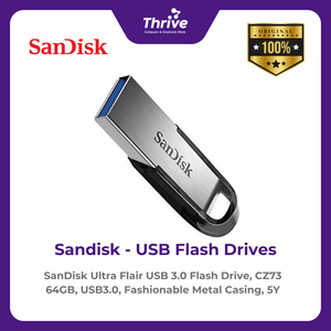 SanDisk Ultra Flair USB 3.0 Flash Drive, CZ73 64GB, USB3.0, Fashionable Metal Casing, 5Y