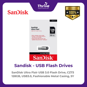 SanDisk Ultra Flair USB 3.0 Flash Drive, CZ73 128GB, USB3.0, Fashionable Metal Casing, 5Y