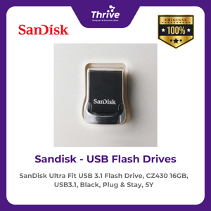 SanDisk Ultra Fit USB 3.1 Flash Drive, CZ430 16GB, USB3.1, Black, Plug & Stay, 5Y