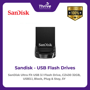 SanDisk Ultra Fit USB 3.1 Flash Drive, CZ430 32GB, USB3.1, Black, Plug & Stay, 5Y