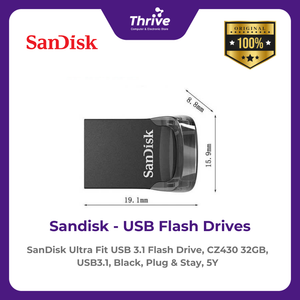 SanDisk Ultra Fit USB 3.1 Flash Drive, CZ430 32GB, USB3.1, Black, Plug & Stay, 5Y