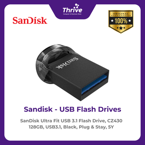 SanDisk Ultra Fit USB 3.1 Flash Drive, CZ430 128GB, USB3.1, Black, Plug & Stay, 5Y