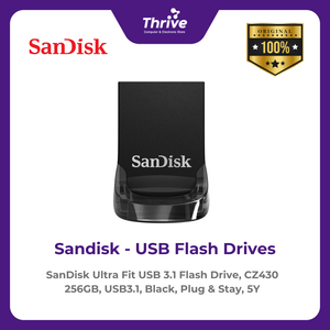 SanDisk Ultra Fit USB 3.1 Flash Drive, CZ430 256GB, USB3.1, Black, Plug & Stay, 5Y