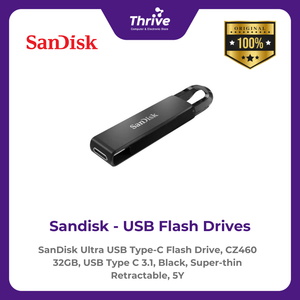 SanDisk Ultra USB Type-C Flash Drive, CZ460 32GB, USB Type C 3.1, Black, Super-thin Retractable, 5Y