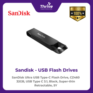 SanDisk Ultra USB Type-C Flash Drive, CZ460 32GB, USB Type C 3.1, Black, Super-thin Retractable, 5Y