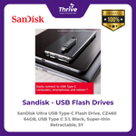 Load image into Gallery viewer, SanDisk Ultra USB Type-C Flash Drive, CZ460 64GB, USB Type C 3.1, Black, Super-thin Retractable, 5Y
