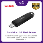 Load image into Gallery viewer, SanDisk Ultra USB Type-C Flash Drive, CZ460 256GB, USB Type C 3.1, Black, Super-thin Retractable, 5Y
