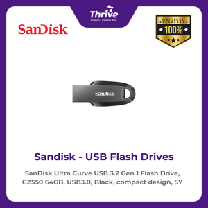 SanDisk Ultra Curve USB 3.2 Gen 1 Flash Drive, CZ550 64GB, USB3.0, Black, compact design, 5Y