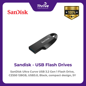 SanDisk Ultra Curve USB 3.2 Gen 1 Flash Drive, CZ550 128GB, USB3.0, Black, compact design, 5Y